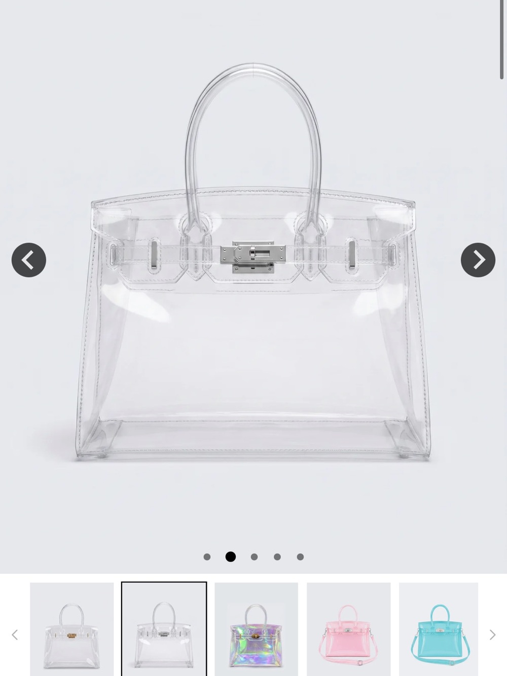 Clear Transparent PVC Tote Bag with Silver Hardware